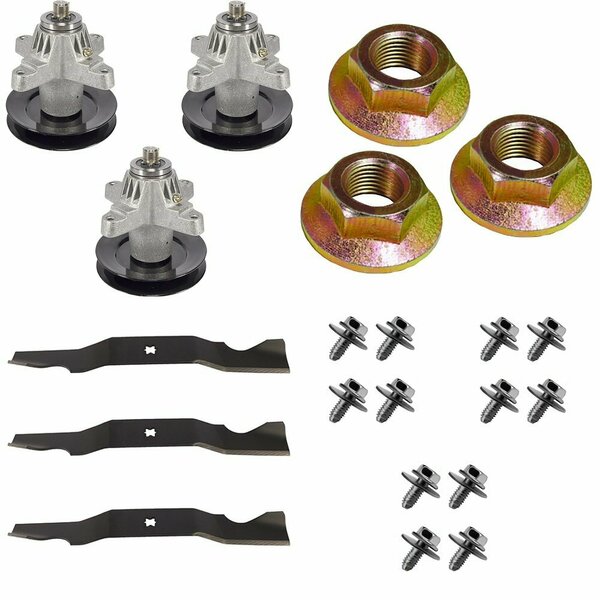 Aic Replacement Parts Heavy Duty Blade & Spindle Kit w/ Hardware for 50 Fits Cub Cadet Mowers 618-04126-BLADESBOLTSKIT